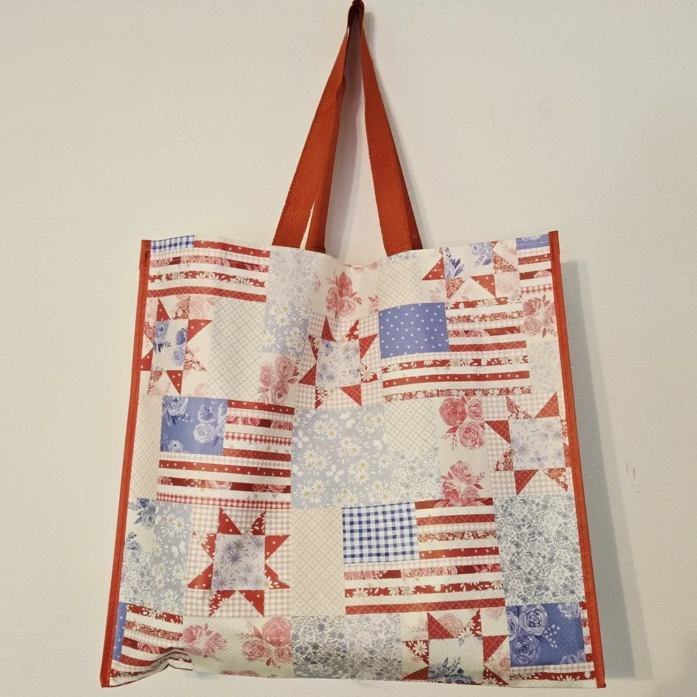 Patriotic Patchwork Floral Flags Memorial Day Independence Shopping TJMaxx Bag